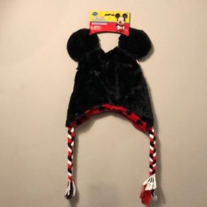 Disney Mickey Mouse Ears Kid's Laplander Hat - Red and Black Super Soft Ages 3+
